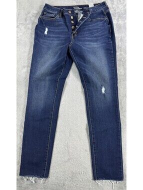 Time and Tru High Rise Curvy Skinny Jeans Distressed Bottom Size 8
